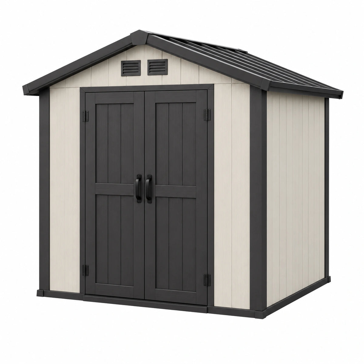 Kunststoff-Gartenhaus 185 x 185 x 210 cm Beige/Anthrazit mit Doppeltür und Satteldach