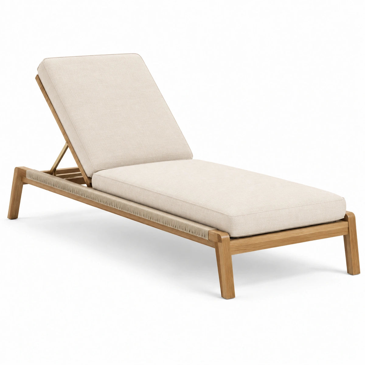 Verstellbare Gartenliege aus Holz mit Polsterauflagen, 200 × 70 × 35 cm, Beige/Hellbraun
