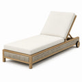 Verstellbare Sonnenliege aus Holz mit Rollen, 200 × 75 × 95 cm, Creme/Natur/Beige