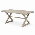 Moderner Esstisch aus Metall in Taupe, 200 × 90 × 75 cm, mit Lamellenplatte und X-Gestell
