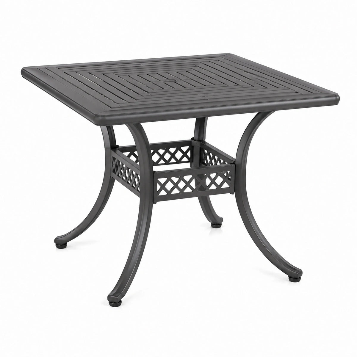 Aluminium-Gartentisch 90 × 90 × 74 cm Schwarz mit Lattenmuster