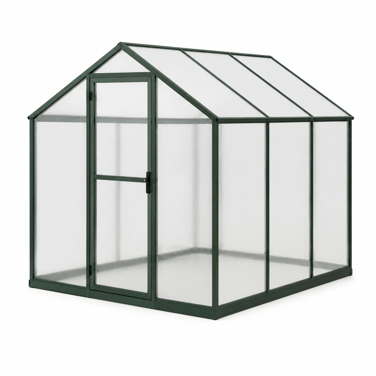 Aluminium-Gewächshaus 190 × 190 × 195 cm mit Polycarbonatplatten und Drehtür, Dunkelgrün/Transparent