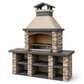Stein-Grillkamin mit Grillrost und Stauraum, 180 x 70 x 230 cm, Beige/Anthrazit/Braun/Silber