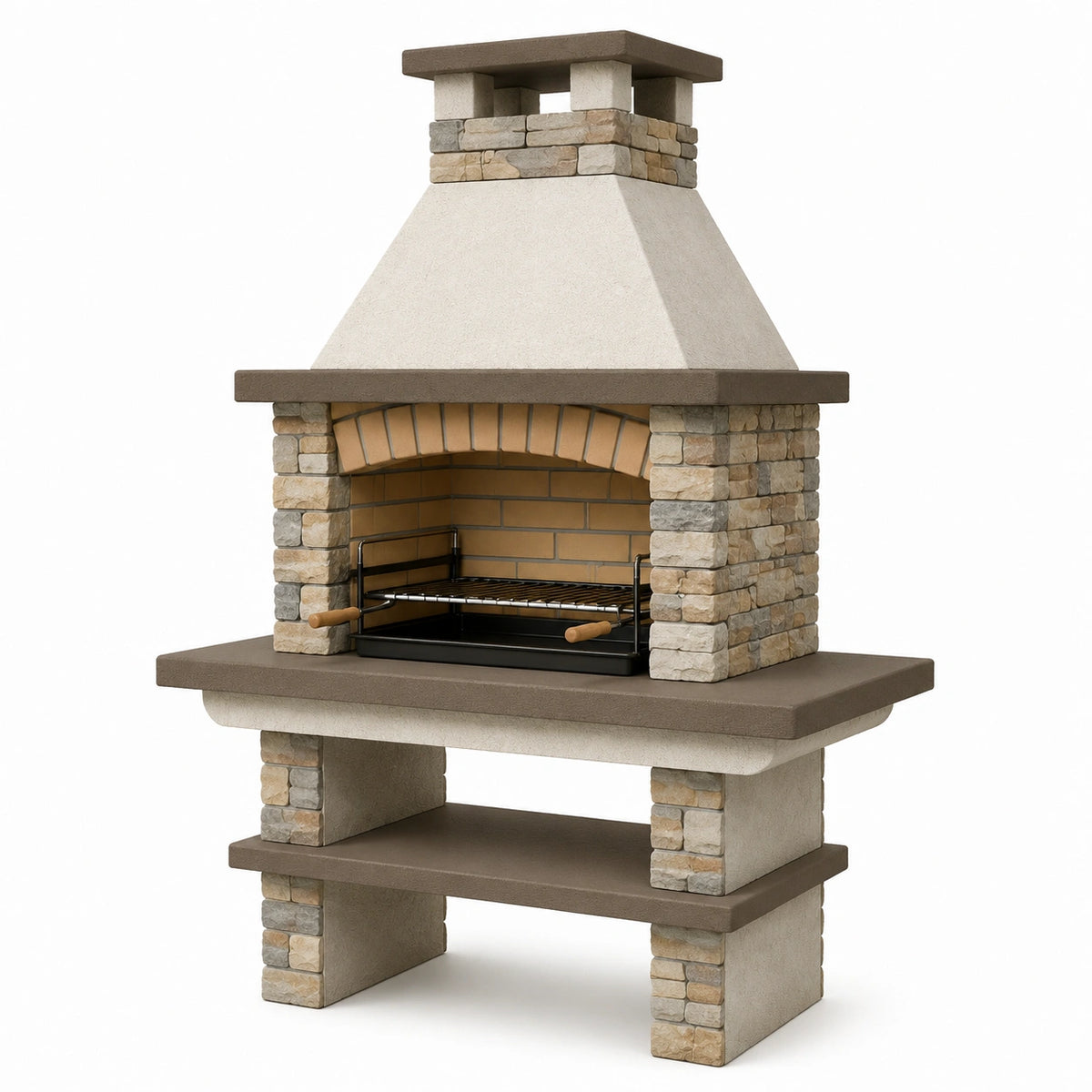 Gartenkamin mit Grillrost, 120 × 70 × 220 cm, Beige/Braun/Grau/Schwarz
