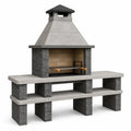 Steingrill mit Kaminaufsatz und Grillrost, Grau/Anthrazit/Braun, 180 × 70 × 210 cm