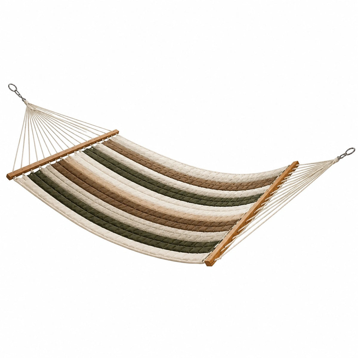 Gestepptes Baumwollgewebe mit Holzspreizstäben, Grün/Beige/Braun, 320 × 120 × 5 cm